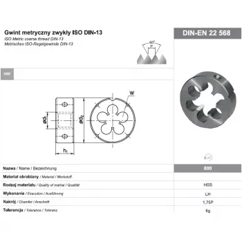 NO NAME FANAR DIE M16 LEFT THREAD Rund-Gewindeschneidbacke, HSS, DIN 223, 6g, Metrisch M16 x 2,0 mm, links