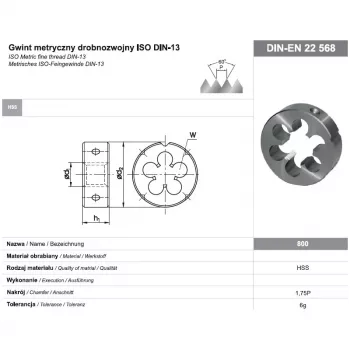Rundgewindeschneideisen M16x1 DIN-22568 (6g) HSS 800