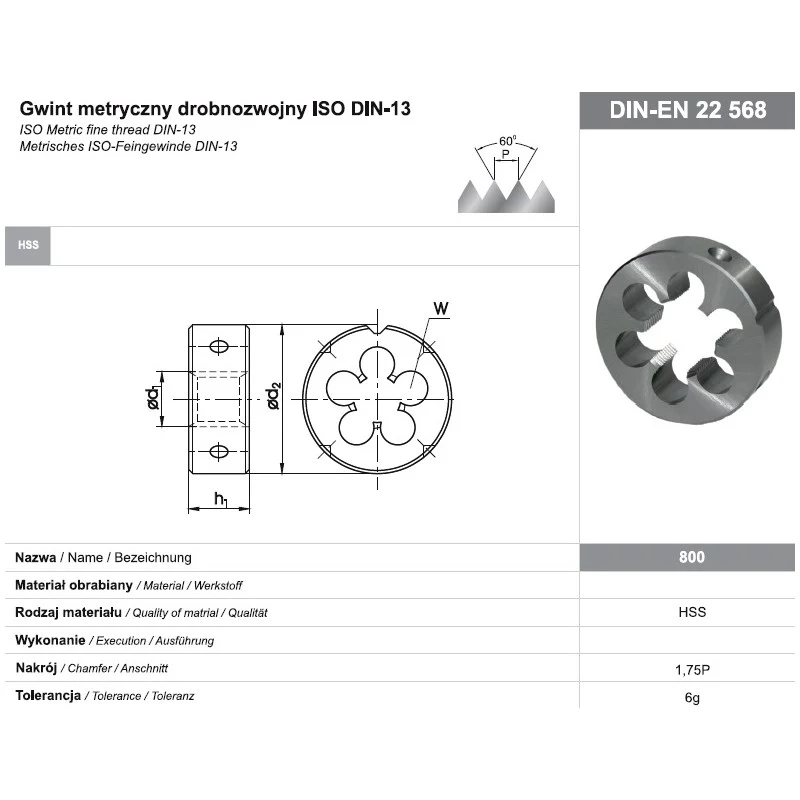Rundgewindeschneideisen M16x1 DIN-22568 (6g) HSS 800