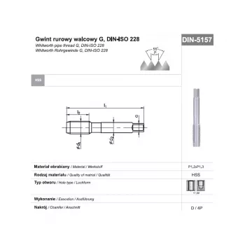 HSS Handgewindebohrer G 1/2 DIN 5157D für Rohrgewinde