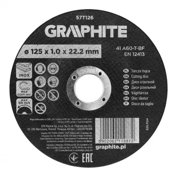 GRAPHITE 125 x 1,0 x 22,2 mm Korund-Trennscheibe für Metall und Edelstahl, 41 A60-T-BF, 110 Stück im Karton