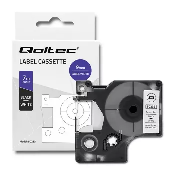 Qoltec DYMO D1 Kompatibles Etikettenband 40913, 9mm x 7m, Weiß mit schwarzem Druck