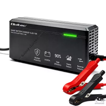 Qoltec 52670 LiFePO4-Akkuladegerät 12V 10A intelligentes Laden mit LED-Anzeigen