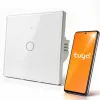 Qoltec 52715 Smart Wi-Fi Touch Light Switch, 1-Kanal, gehärtetes Glas, Weiß, Tuya/Smart Life, Timer, Sprachsteuerung