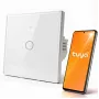 Qoltec 52715 Smart Wi-Fi Touch Light Switch, 1-Kanal, gehärtetes Glas, Weiß, Tuya/Smart Life, Timer, Sprachsteuerung