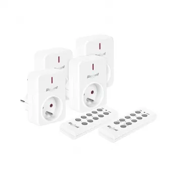 KEMOT URZ3471 Funk-Steckdosen-Set (4 Steckdosen + 2 Fernbedienungen, 433,92 MHz, Weiß)