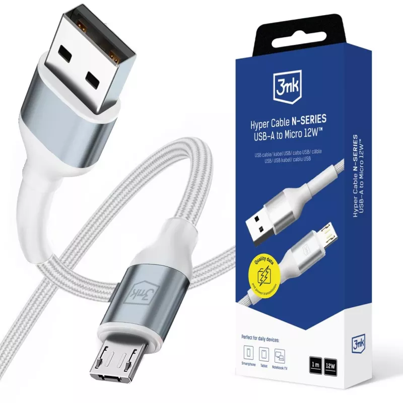 3mk Hyper Cable N-SERIES USB-A auf Micro 1m 5V/2,4A 12W Weiß