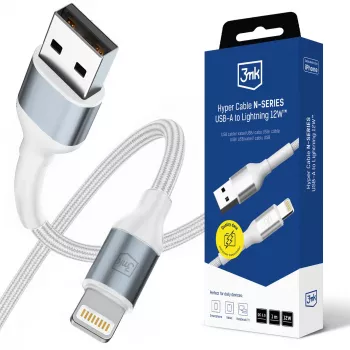 3mk Hyper Cable N-SERIES USB-A auf Lightning 1m QC 3.0 5V/2.4A 12W Weiß