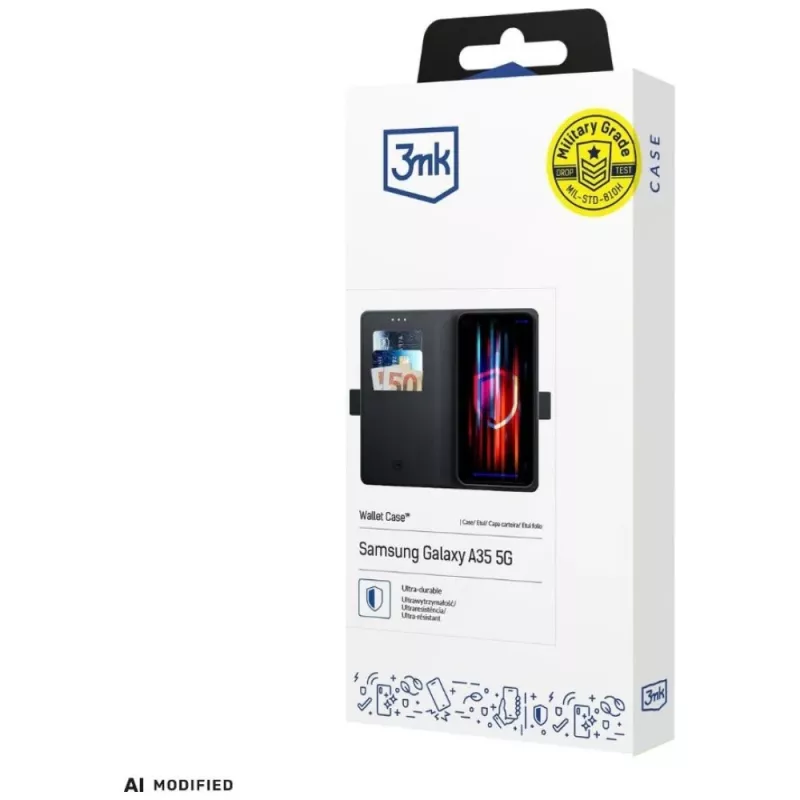 3mk Wallet Case für Samsung Galaxy A37 - Schwarzes PU-Leder mit Kartenfächern, Geldscheinfach, Magnetverschluss & Standfunktion