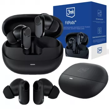 3mk FitPods BT 6.0 True Wireless Stereo Ohrhörer mit Ladecase, Bluetooth 5.0, Touch-Steuerung, IPX4, Schwarz