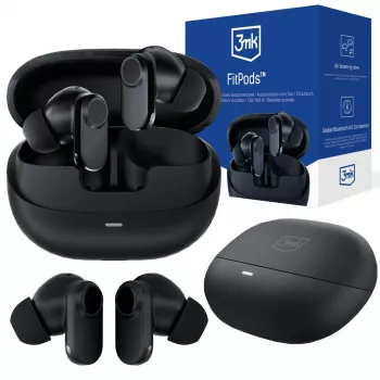 3mk FitPods BT 6.0 True Wireless Stereo Ohrhörer mit Ladecase, Bluetooth 5.0, Touch-Steuerung, IPX4, Schwarz