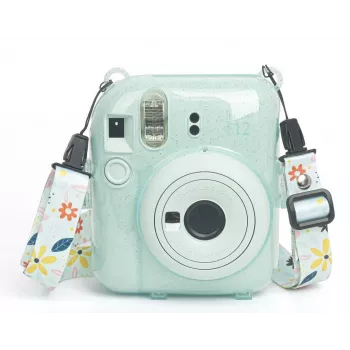 LOVEINSTANT Schutzhülle für Fujifilm Instax Mini 12 mit Stickern und Fototasche - Grün Glitzer