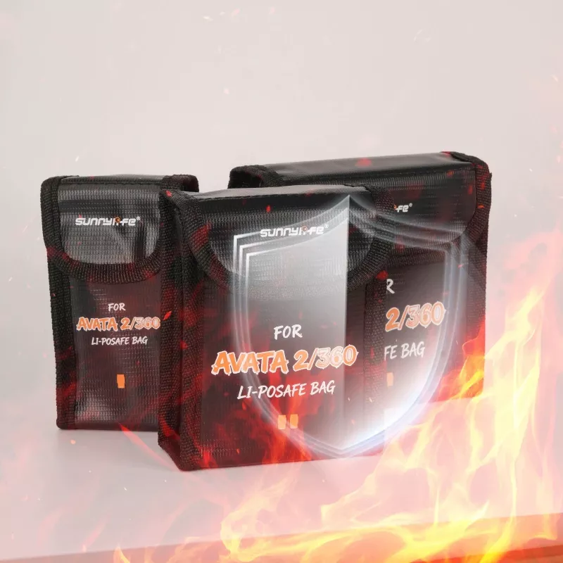 SUNNYLIFE Feuersichere Batterie-Schutztasche für DJI Avata 2 - Platz für 2 Akkus, Schwarz