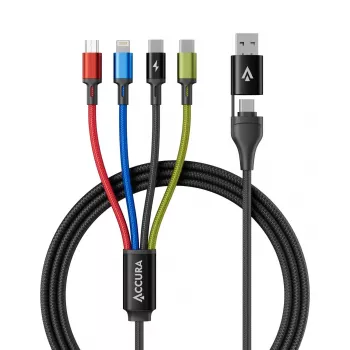 Accura 8-in-1 Multi-Ladekabel USB-A/USB-C auf 2x USB-C, Lightning, Micro USB, 3.0A, 1,2m, Schwarz