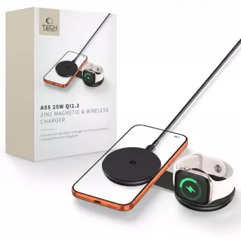 TECH-PROTECT A55 2-in-1 Magnetisches MagSafe-Ladegerät 25W Qi2.2 Schwarz