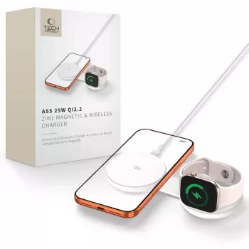 TECH-PROTECT A55 2-in-1 Magnetisches MagSafe-Ladegerät 25W Qi2.2 Weiß