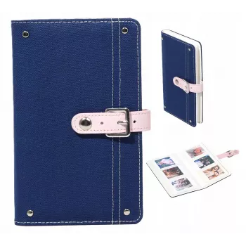LOVEINSTANT Denim-Fotoalbum für Fujifilm Instax Mini – Platz für 108 Abzüge, PU-Ledereinband, 18 Seiten, Blau