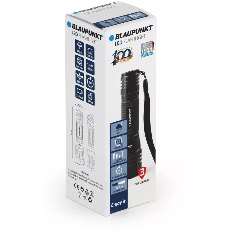 Blaupunkt BT-FL8060 LED-Taschenlampe mit Zoom, 300 lm (BLAUPUNKTBT-FL8060)