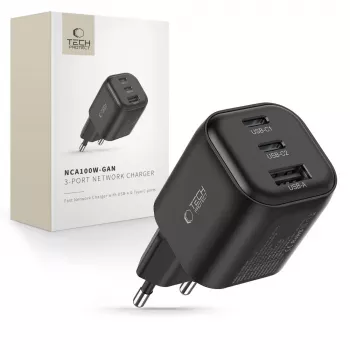 TECH-PROTECT NCA100W-GaN 3-Port GaN-Netzteil 100W PD 3.2 / QC3.0 Schwarz