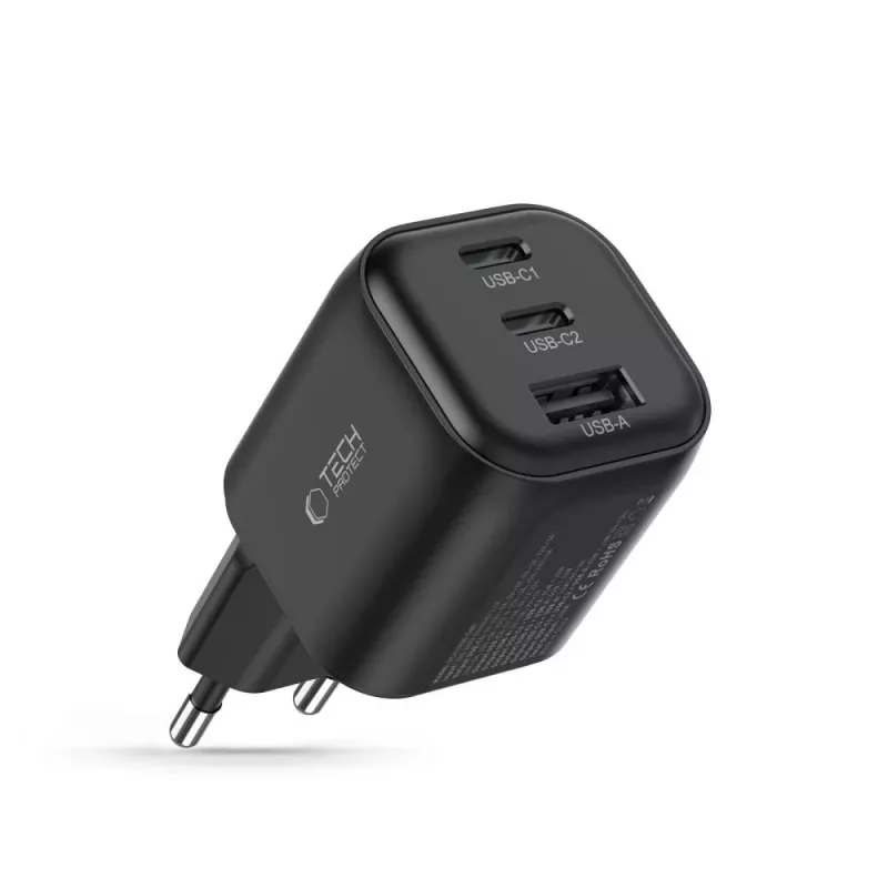 TECH-PROTECT NCA100W-GaN 3-Port GaN-Netzteil 100W PD 3.2 / QC3.0 Schwarz
