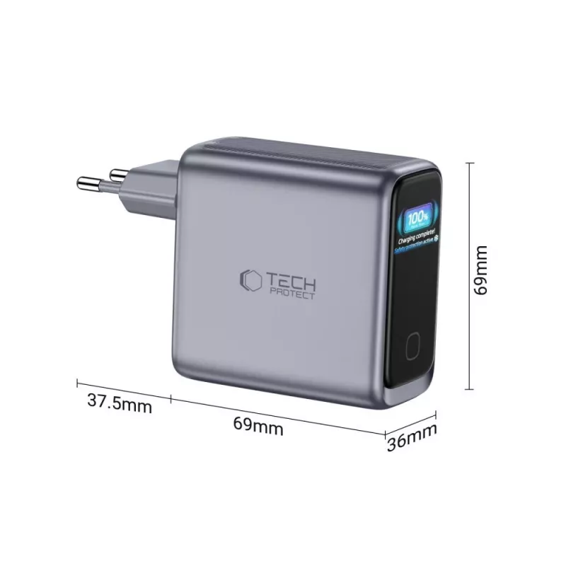 TECH-PROTECT POWERVISION NC140W-GaN 4-Port-Netzladegerät PD 140W / QC3.0 Dunkelgrau