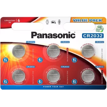 Panasonic Batteries CR-2032EL/6B Lithium-Knopfzelle 3V 220mAh (6er-Pack)