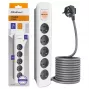 Qoltec 5-fach Steckdosenleiste mit Schalter, 1,8 m Kabel, Weiß-Grau