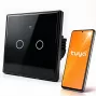 Qoltec 52712 Smart Touch 2-Kanal WLAN-Lichtschalter, gehärtetes Glas, Schwarz
