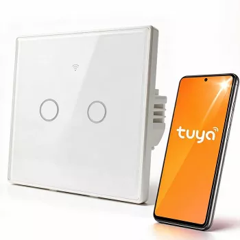 Qoltec 2-Kanal Touch Smart Lichtschalter Wi-Fi Tuya Smart Life gehärtetes Glas Weiß