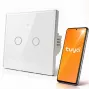 Qoltec 2-Kanal Touch Smart Lichtschalter Wi-Fi Tuya Smart Life gehärtetes Glas Weiß