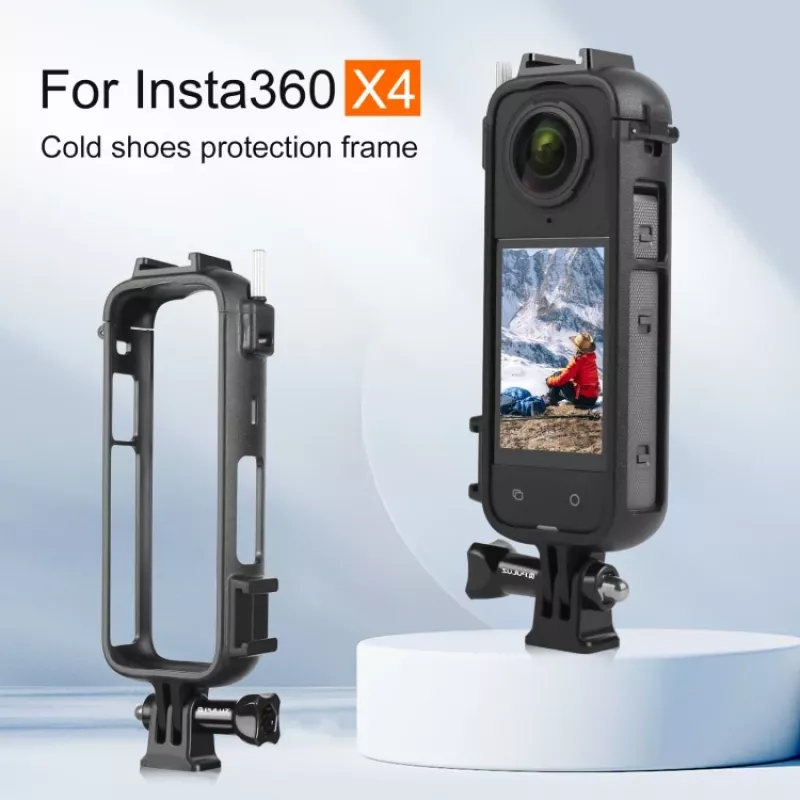 PULUZ PU979B Schutzhülle mit Halterung und doppelter Kaltblitzschuh für Insta360 X4 – Schwarz
