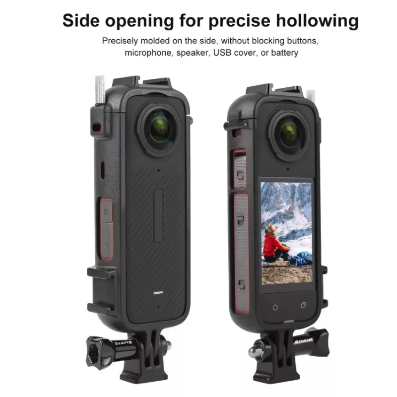 PULUZ PU979B Schutzhülle mit Halterung und doppelter Kaltblitzschuh für Insta360 X4 – Schwarz