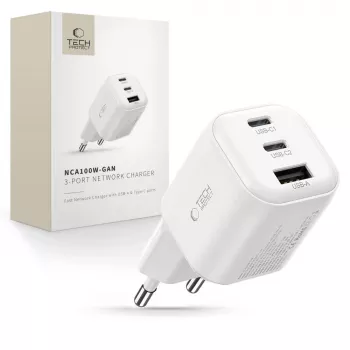 TECH-PROTECT NCA100W-GAN-AVS 3-Port GaN-Netzladegerät PD 3.2 100W / QC3.0 Weiß