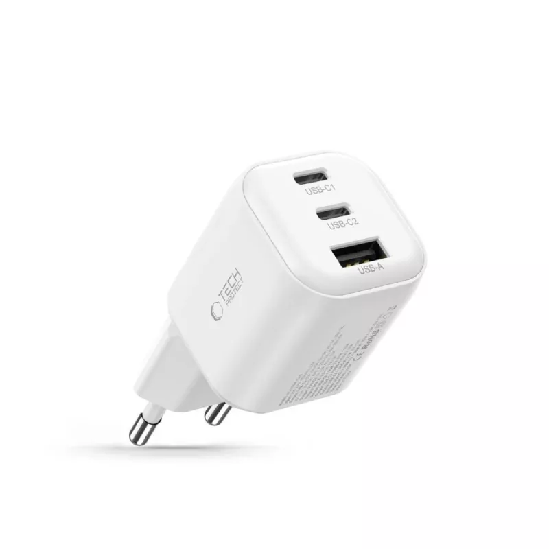 TECH-PROTECT NCA100W-GAN-AVS 3-Port GaN-Netzladegerät PD 3.2 100W / QC3.0 Weiß