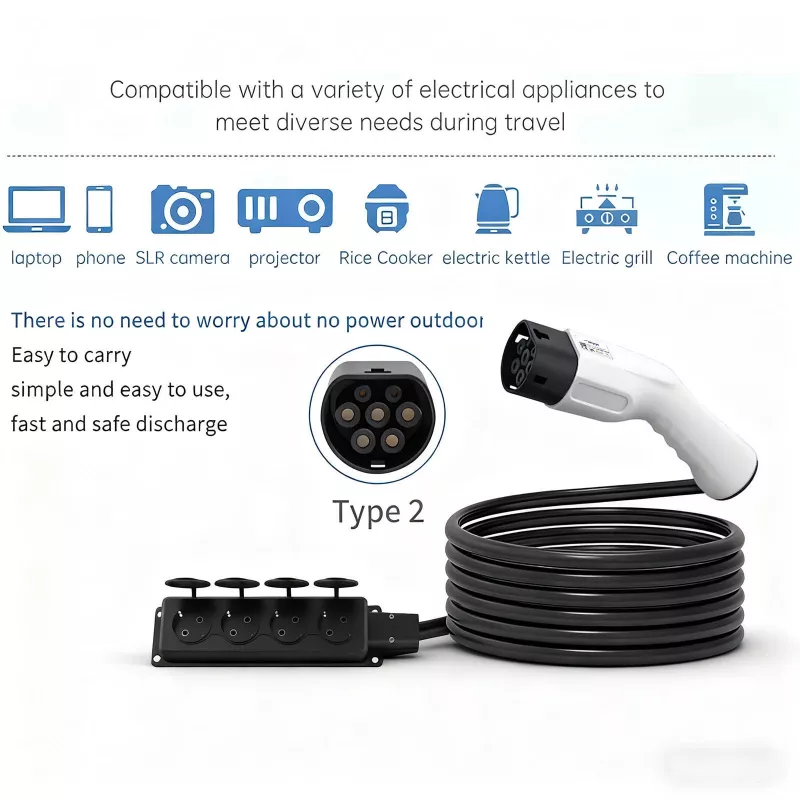 AKYGA AK-SC-E27 V2L-Adapter Typ 2 auf 4x Schuko 16A 3m