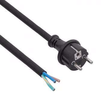 Akyga AK-OT-04S Gummi-Netzkabel H05RR-F 3 x 1,5 mm², CEE-7/7-Stecker auf offenes Ende, 5 m, schwarz