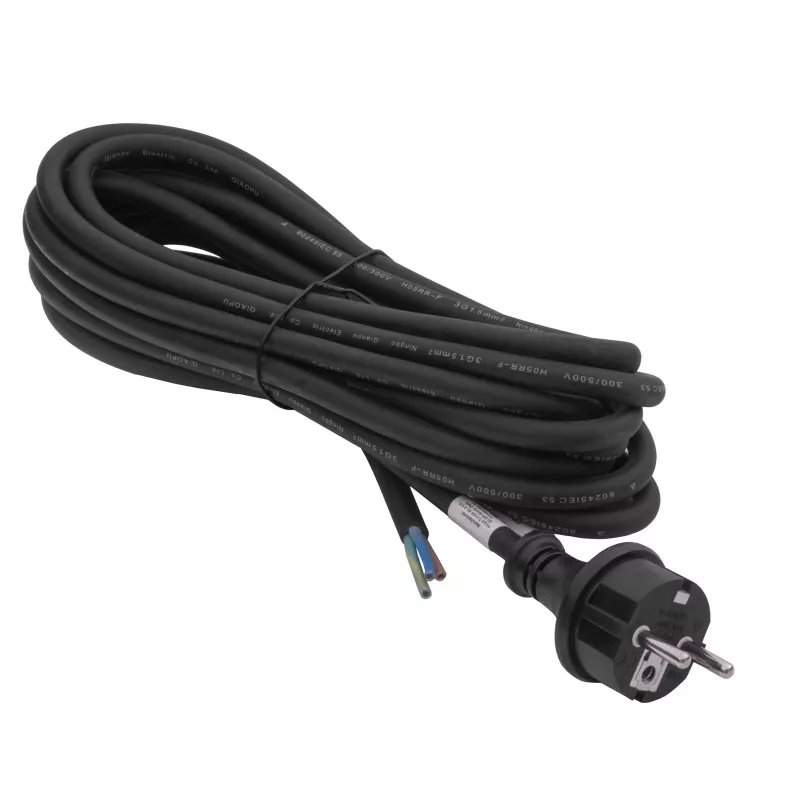 Akyga AK-OT-04S Gummi-Netzkabel H05RR-F 3 x 1,5 mm², CEE-7/7-Stecker auf offenes Ende, 5 m, schwarz
