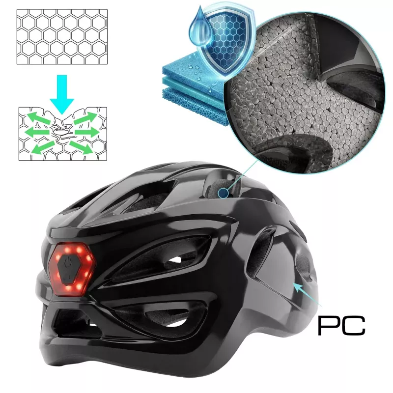 Kask Speed Glänzend Schwarz Helm mit LED-Licht, Größe M (54-58 cm) von Vayox
