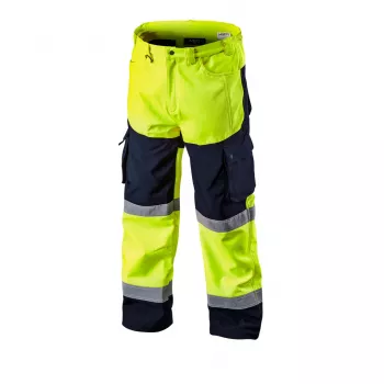 NEO TOOLS Softshell-Warnhose mit hoher Sichtbarkeit, fluoreszierendes Gelb, Größe XL