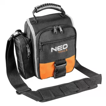 NEO TOOLS 84-315 Werkzeugtasche mit Griff, 15 kg Belastung, 10 Außentaschen, wasserdichter Boden, Schwarz/Orange