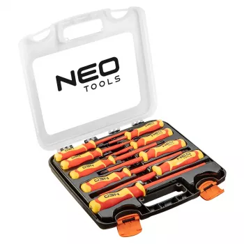 NEO TOOLS 04-142 1000V isolierter Schraubendreher-Satz, 9-teilig, VDE-zertifiziert, Schlitz, Phillips, Pozidriv, Spannungsprüfer, ergonomische Zweikomponenten-Griffe, magnetische Spitzen
