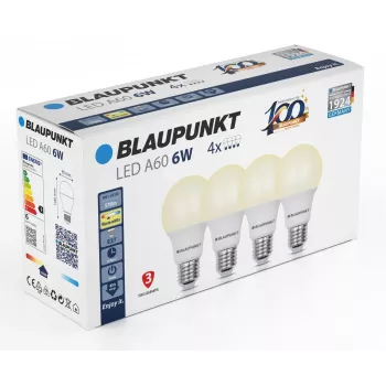 Blaupunkt LED-Lampe E27 A60 570 lm 6W 2700K, 4 Stück (BLAUPUNKT-E27-6W-WW-4)
