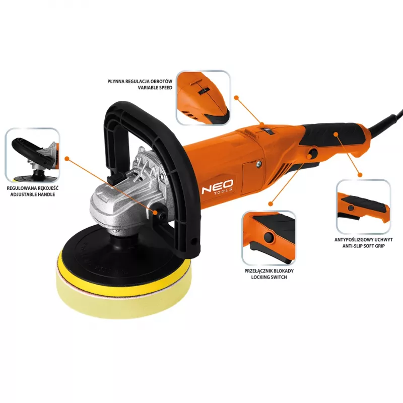 NEO TOOLS 04-701 Rotationspolierer 900W 150mm mit variabler Drehzahl und Sanftanlauf