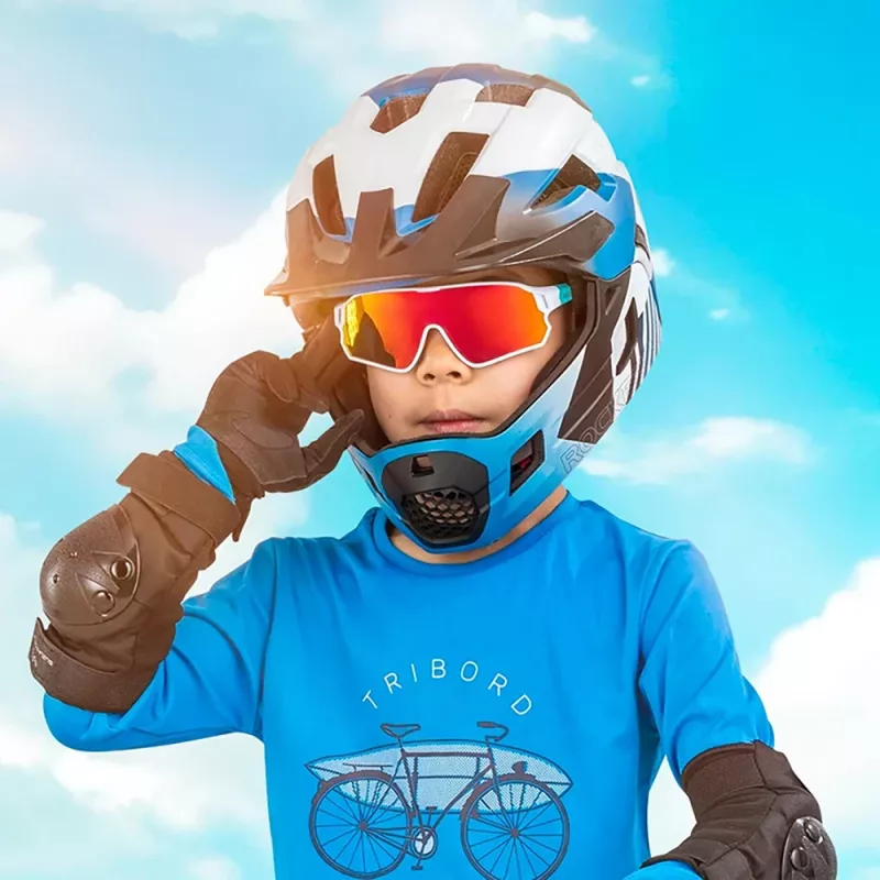 ROCKBROS Polarized Fahrradbrille für Kinder 8-14 Jahre, UV400-Schutz, TR90-Rahmen, Grün-Weiß