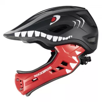 ROCKBROS TT-32006 Shark Kinder-Umwandlungs-Fahrradhelm mit abnehmbarem Kinnschutz, Größe S (48-52 cm), Schwarz