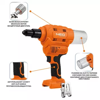 NEO TOOLS 18V E+ Akku-Nietpistole (ohne Akku)