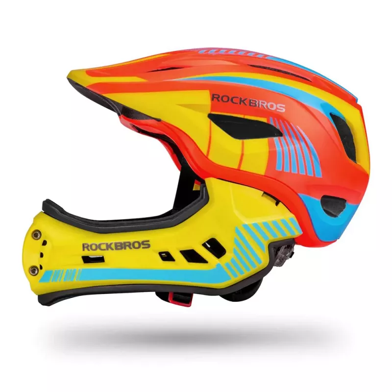 ROBOROCK Rockbros TT-32SOYB-M Kinder-Fahrradhelm mit abnehmbarem Kinnschutz, Größe M, Gelb-Orange