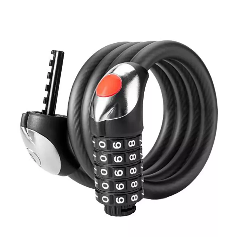 ROCKBROS RKS531 5-stelliges Zahlenschloss Fahrradschloss mit LED-Licht, 120 cm geflochtenes Stahlkabel, Schwarz