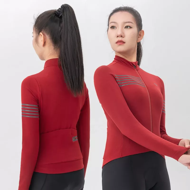 ROCKBROS YPW065 TVI Damen Langarm Thermo-Radtrikot Herbst/Winter Rot Größe S