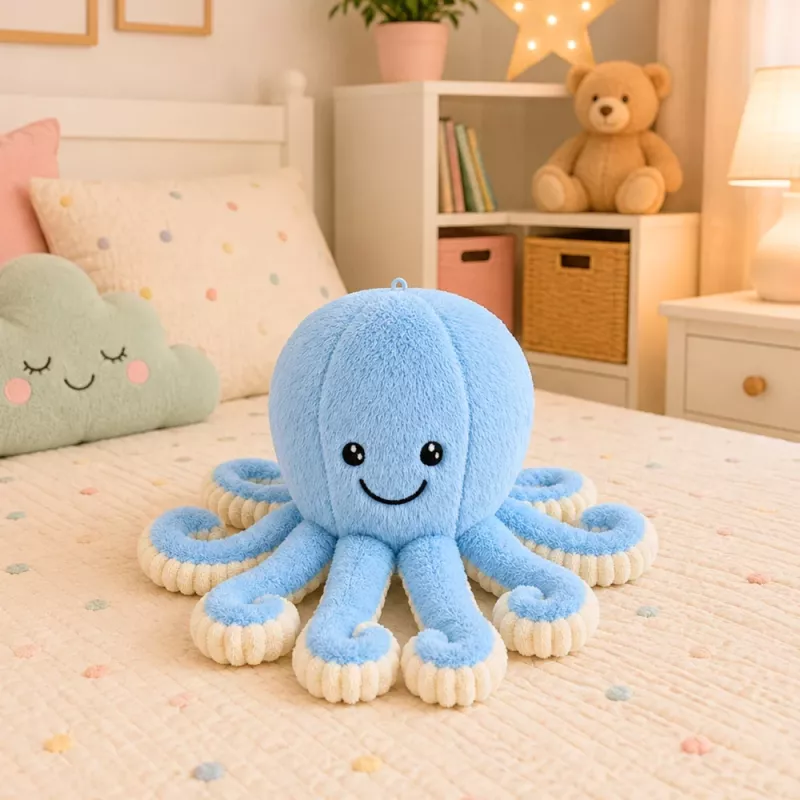 LEAN TOYS Plüsch-Oktopus Kuscheltier mit elastischen Tentakeln Blau 50 cm